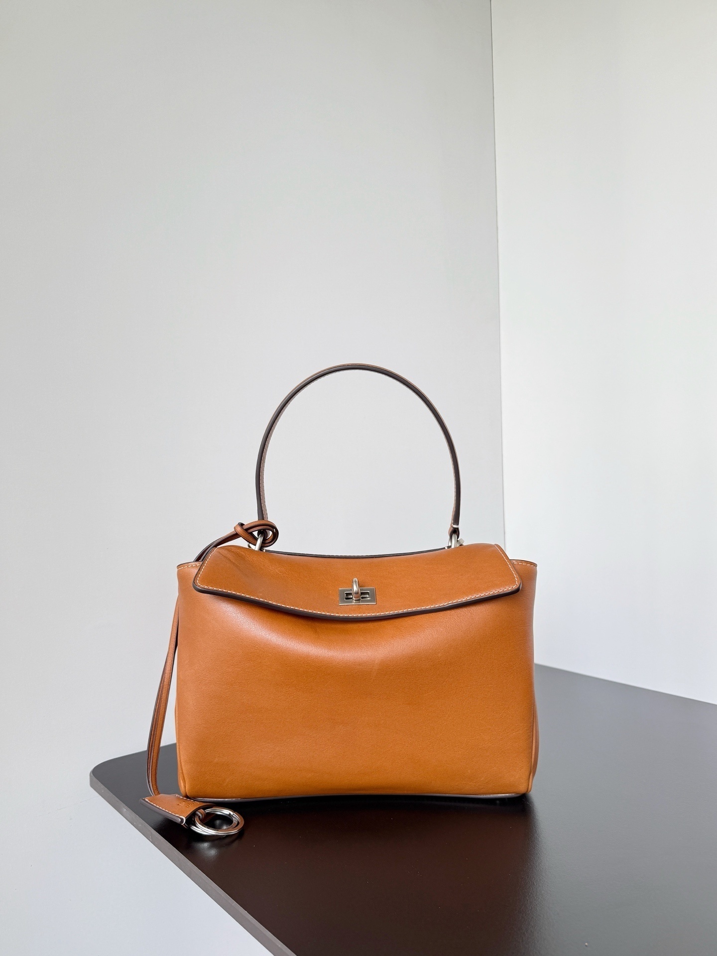 Balenciaga Rodeo Medium top-handle bag in tan cowboy calf leather