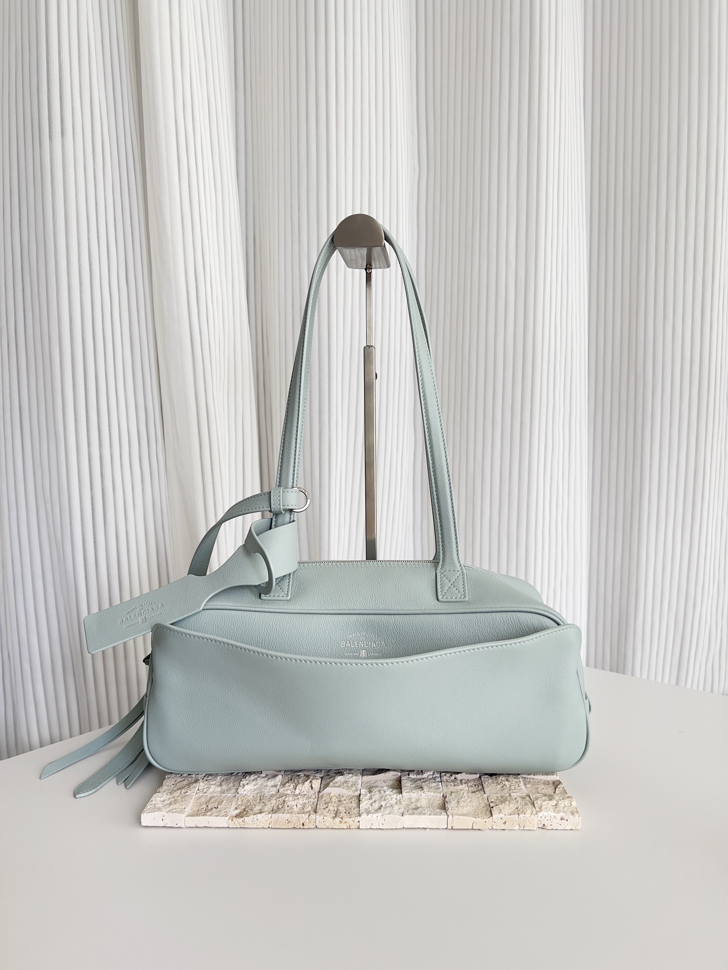 Balenciaga Carrie Bowling small leather shoulder bag in mineral green