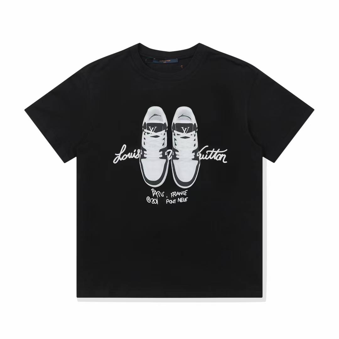 LV Print T-shirt in black cotton jersey