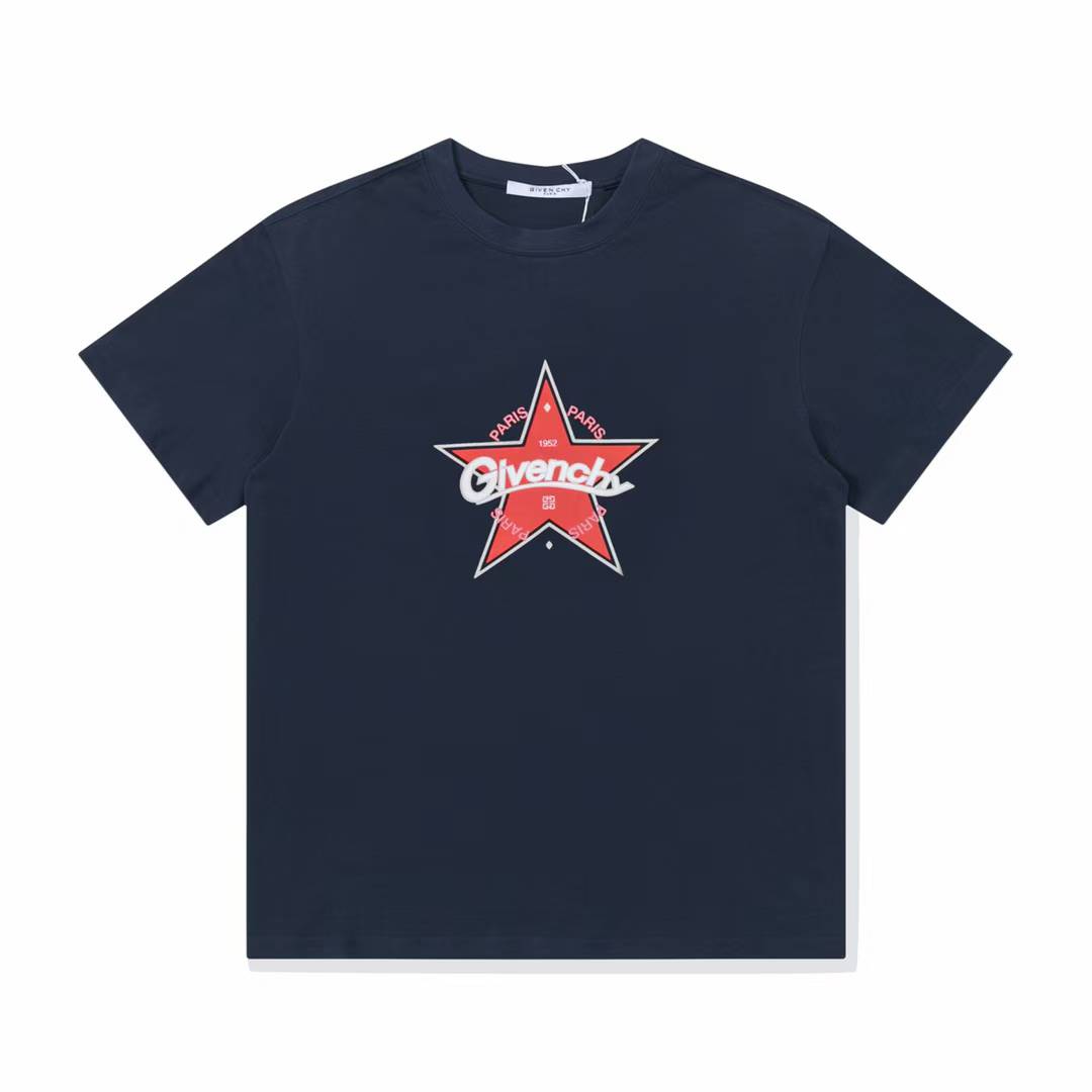 Givenchy slim fit star print cotton t-shirt in dark navy blue