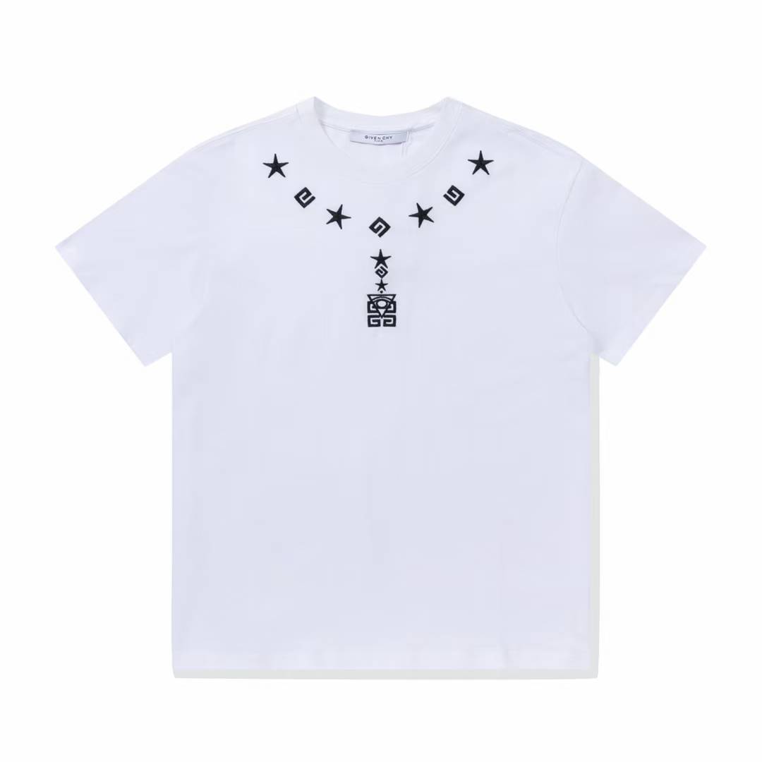 Givenchy white cotton t-shirt with a star and 4G logo embroidered graphic on the front
