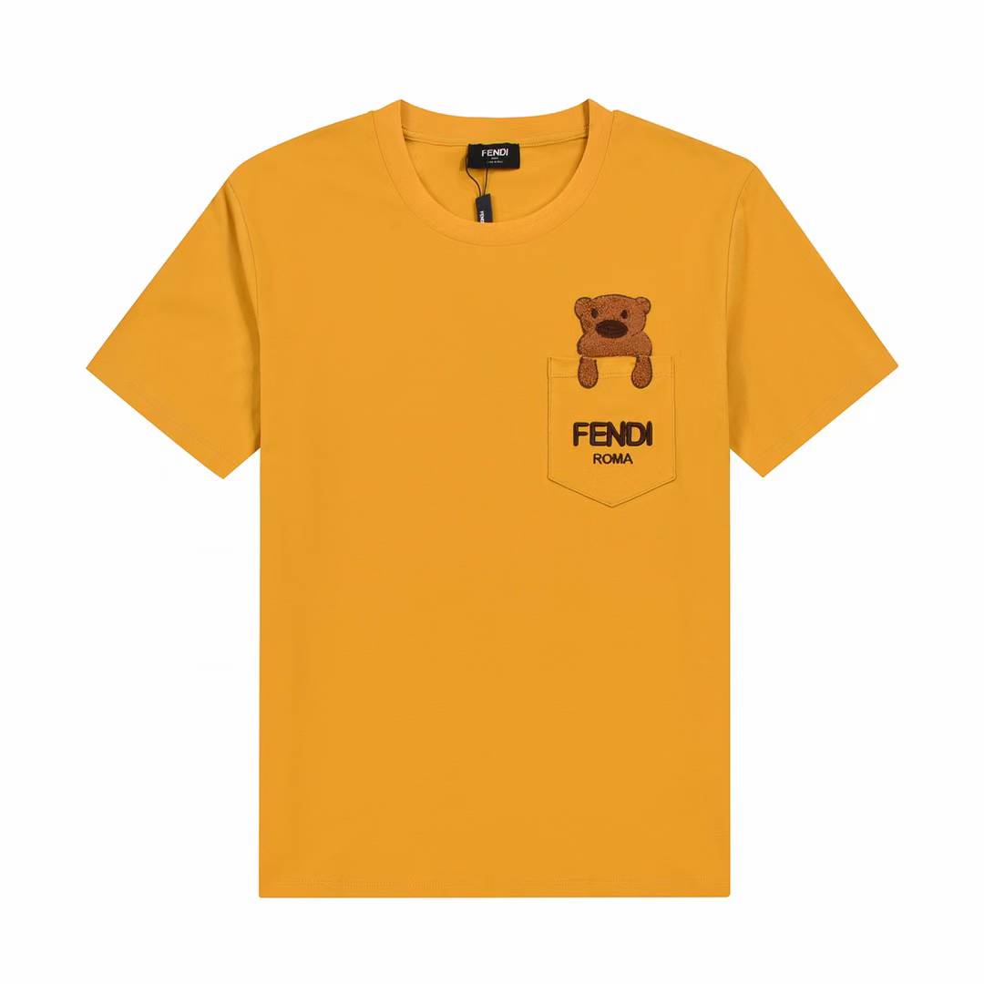 Fendi Kids' Teddy Bear logo-embroidered cotton T-shirt in yellow