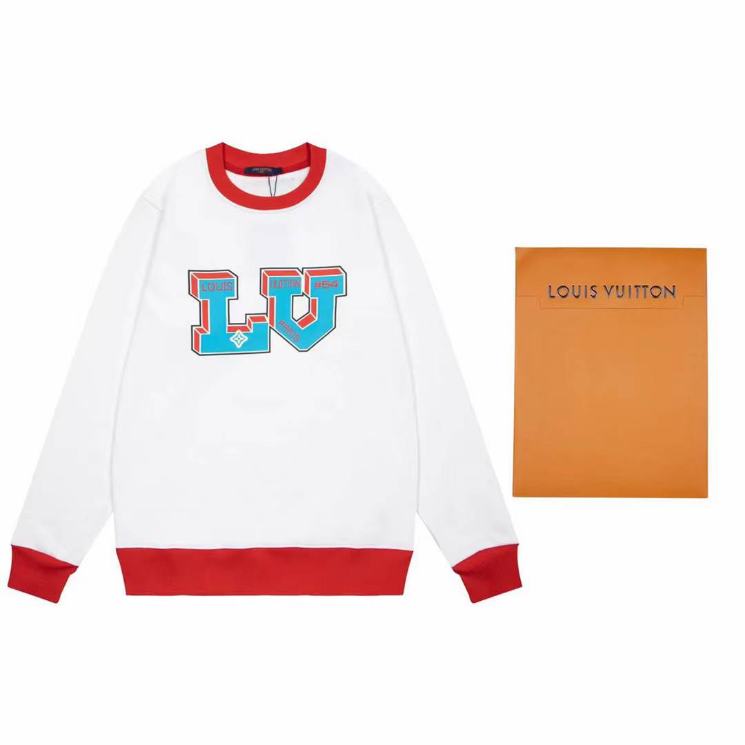 LV white and red cotton sweatshirt with a blue and red "LV" log