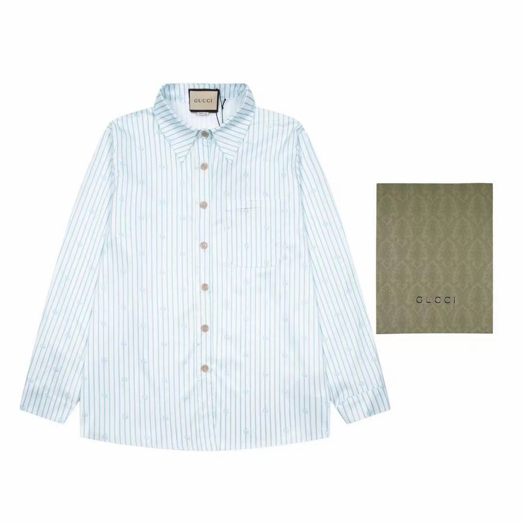 Gucci GG stripe fil coupé cotton shirt in light blue and white.