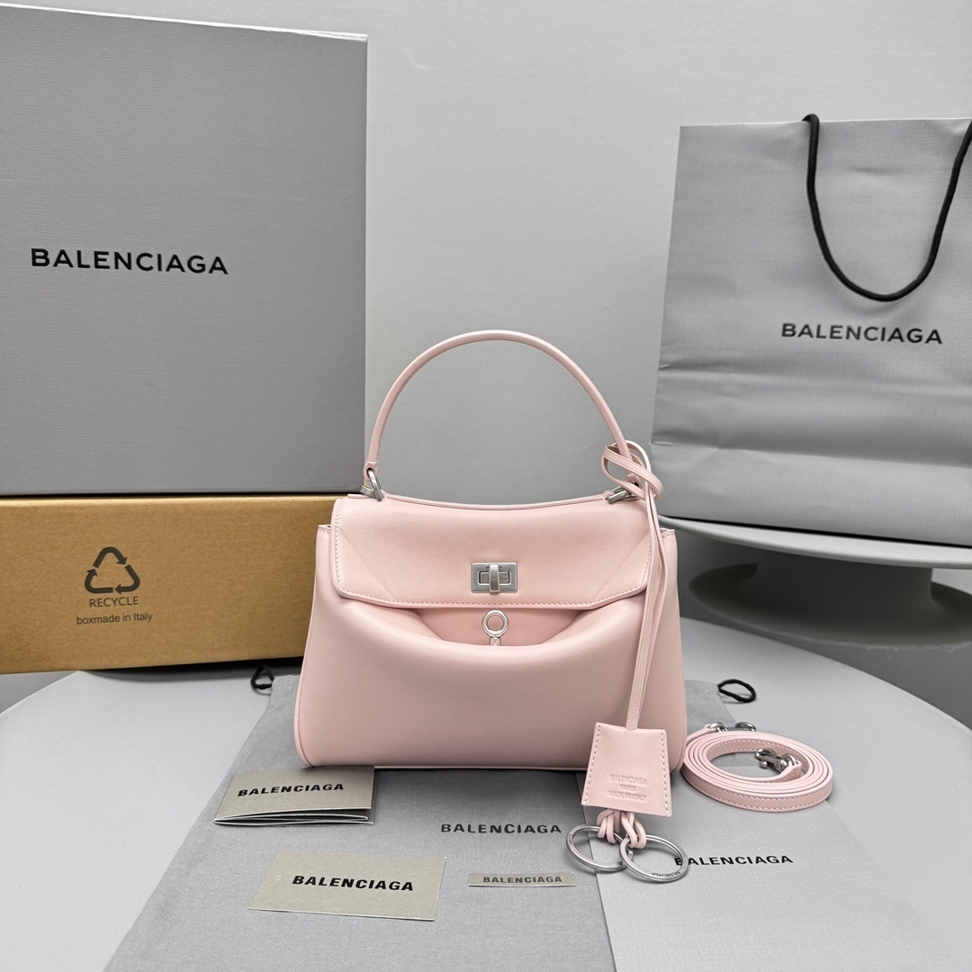 Balenciaga Rodeo mini top-handle bag in suede pink smooth calfskin leather