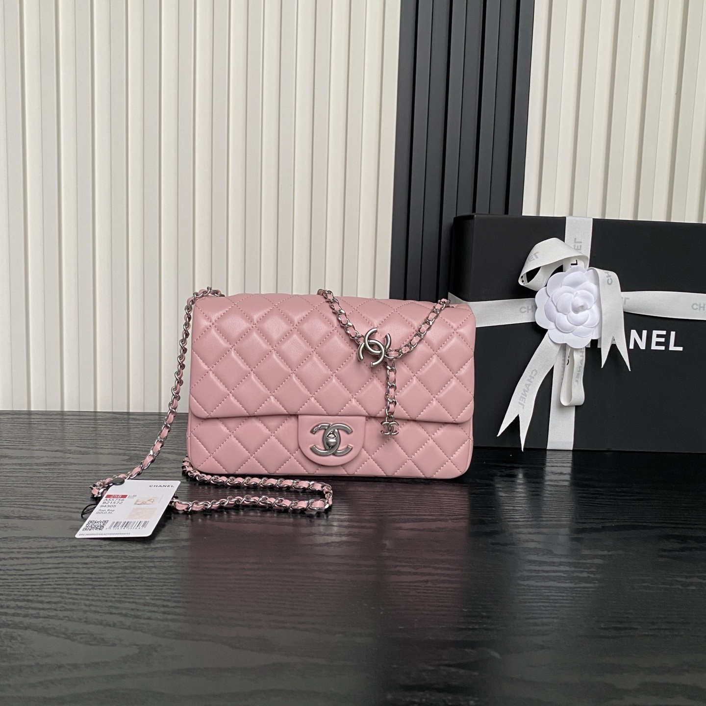 Chanel Classic Flap bag in pink quilted lambskin leather with silver-tone hardware