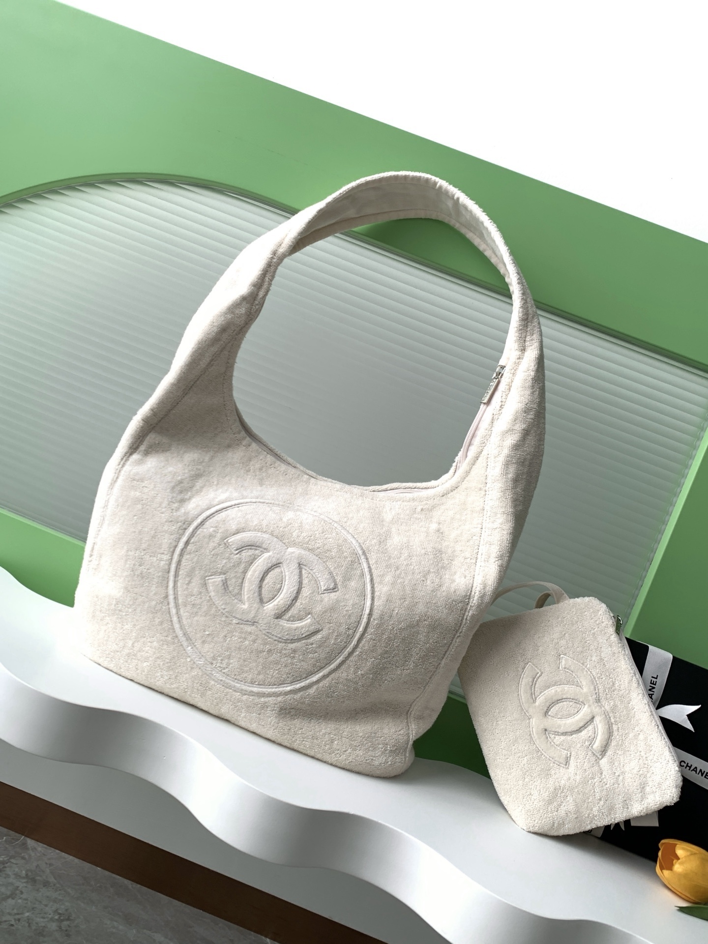 Chanel Coco Beach 2025 beach tote in ivory cotton toweling material