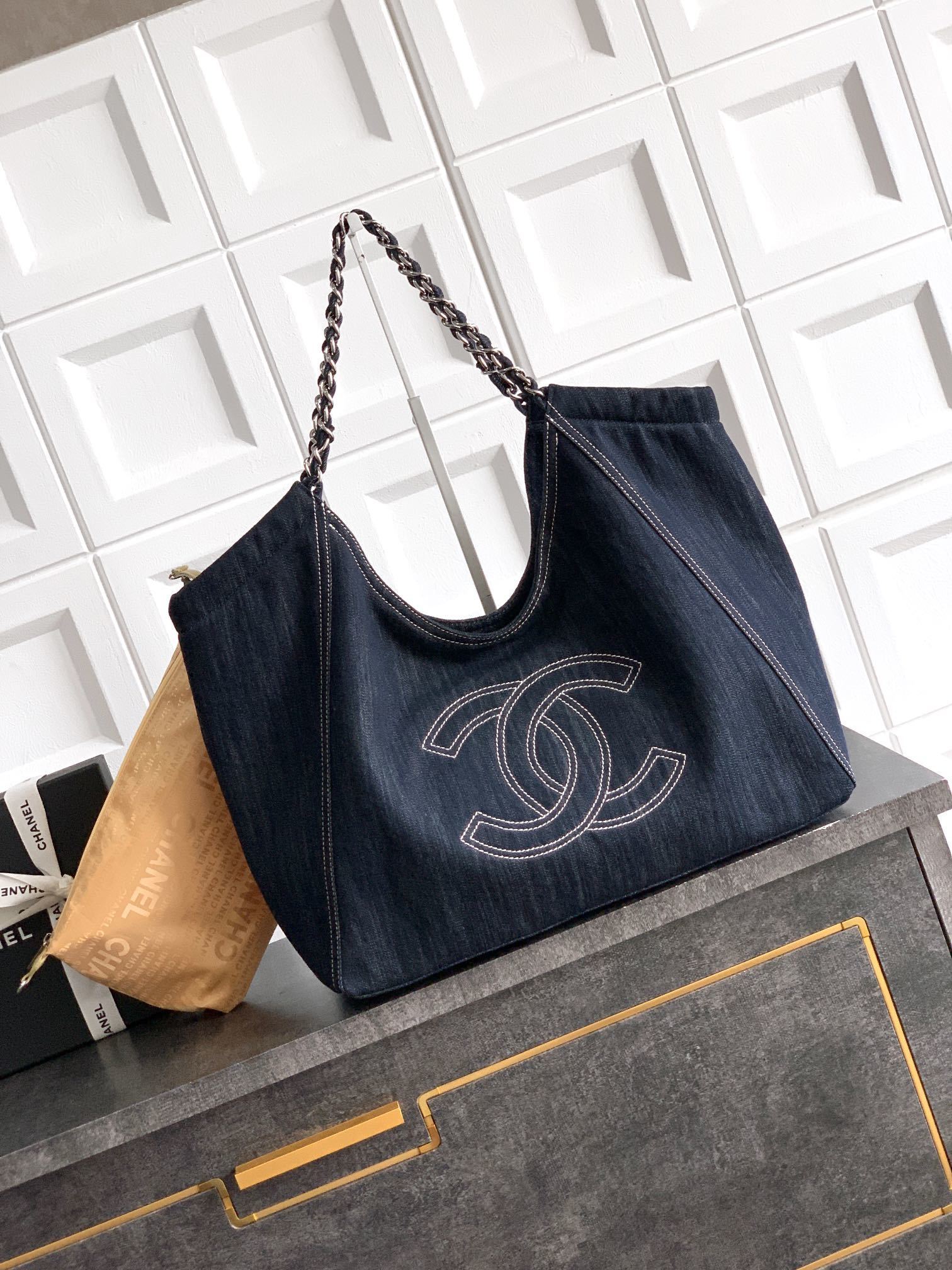 Chanel Denim XL Coco Cabas Tote in dark blue denim with gold-tone hardware