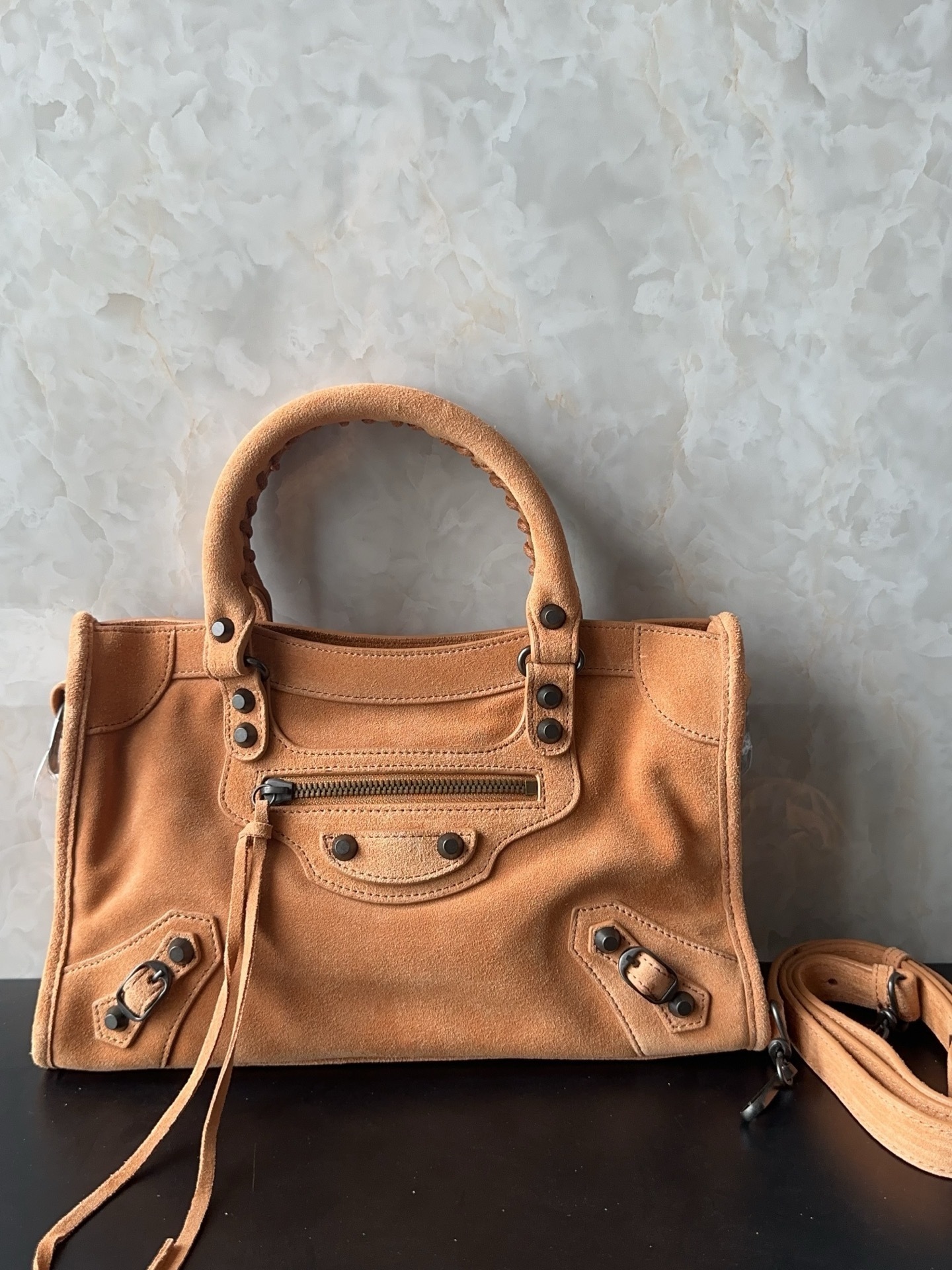 Balenciaga Le City bag in camel suede