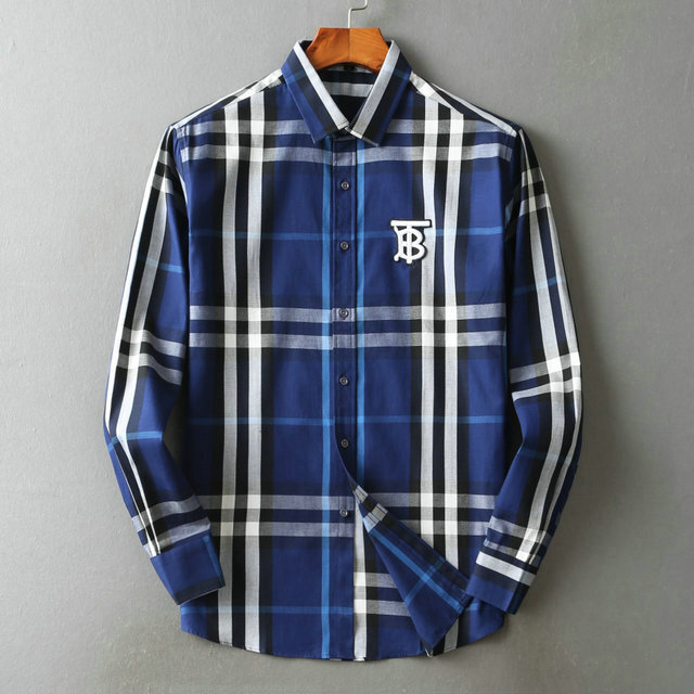 Burberry Mens Blue Plaid Flannel Button-Down Shirt