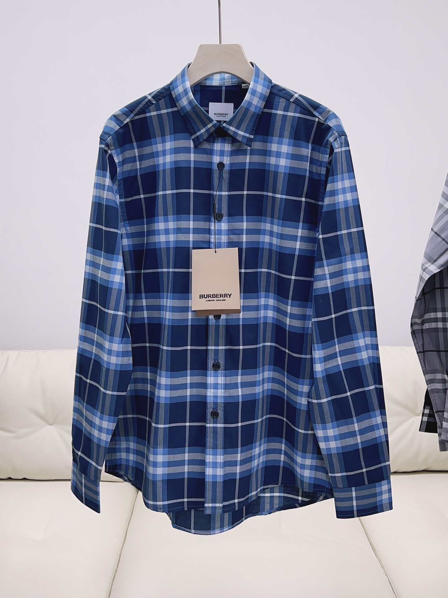Burberry check cotton shirt in a blue variant