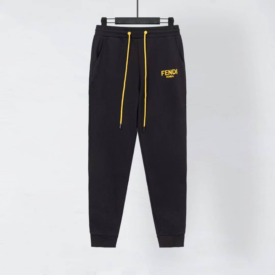 Fendi cotton jogger pants with a yellow logo and drawstring