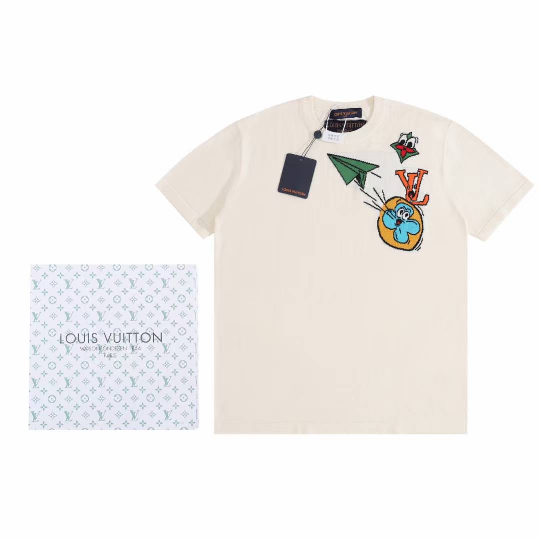 LV Monogram Comics Intarsia short-sleeved crewneck t-shirt in white cotton