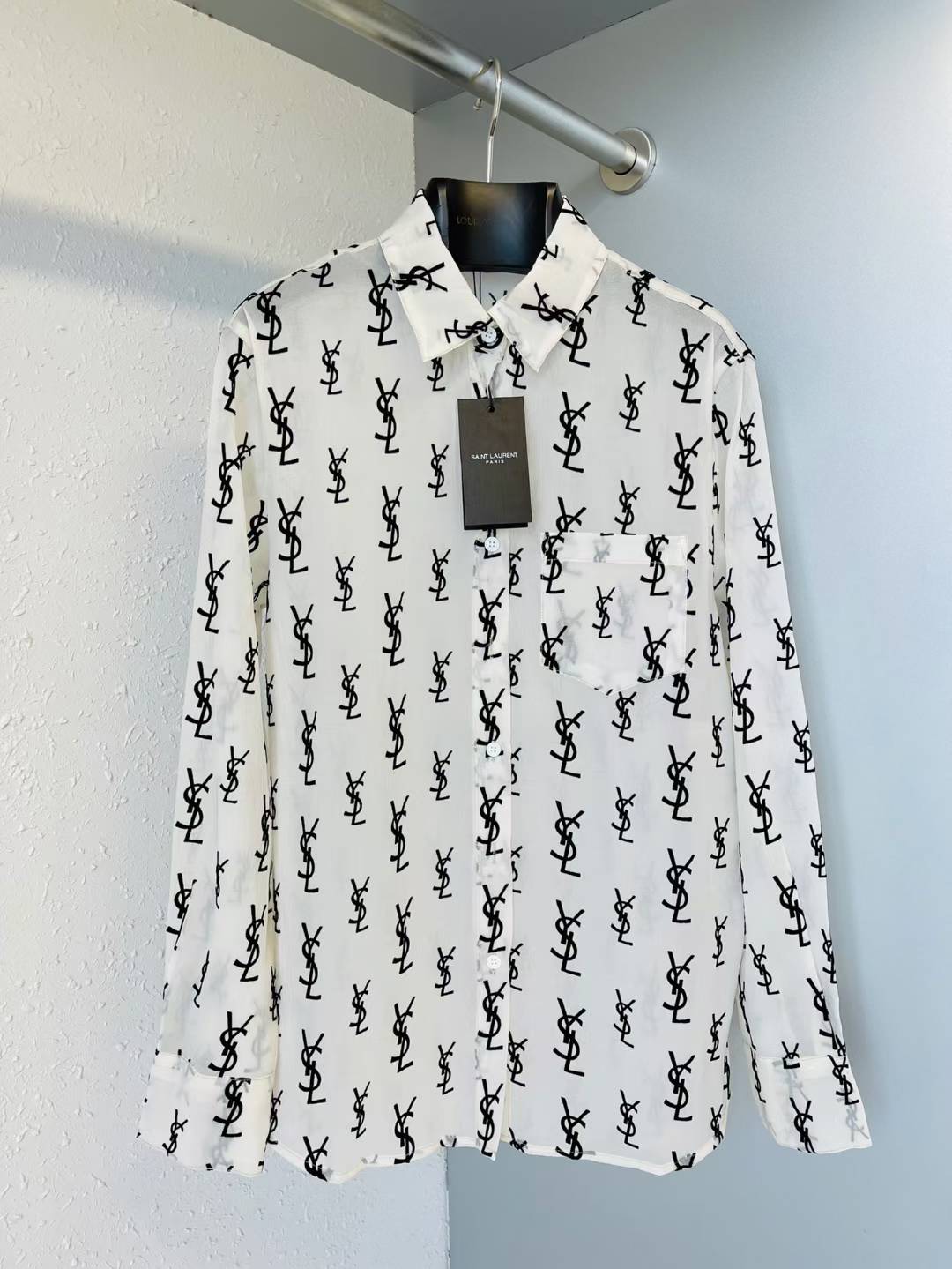 Saint Laurent monogram-print silk shirt
