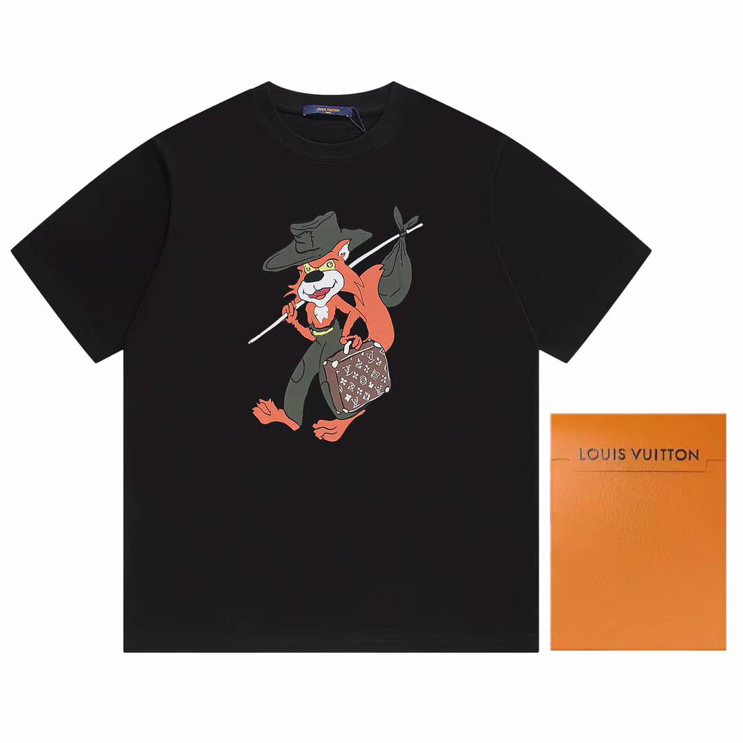 LV men's graphic T-shirt with a cartoon fox motif