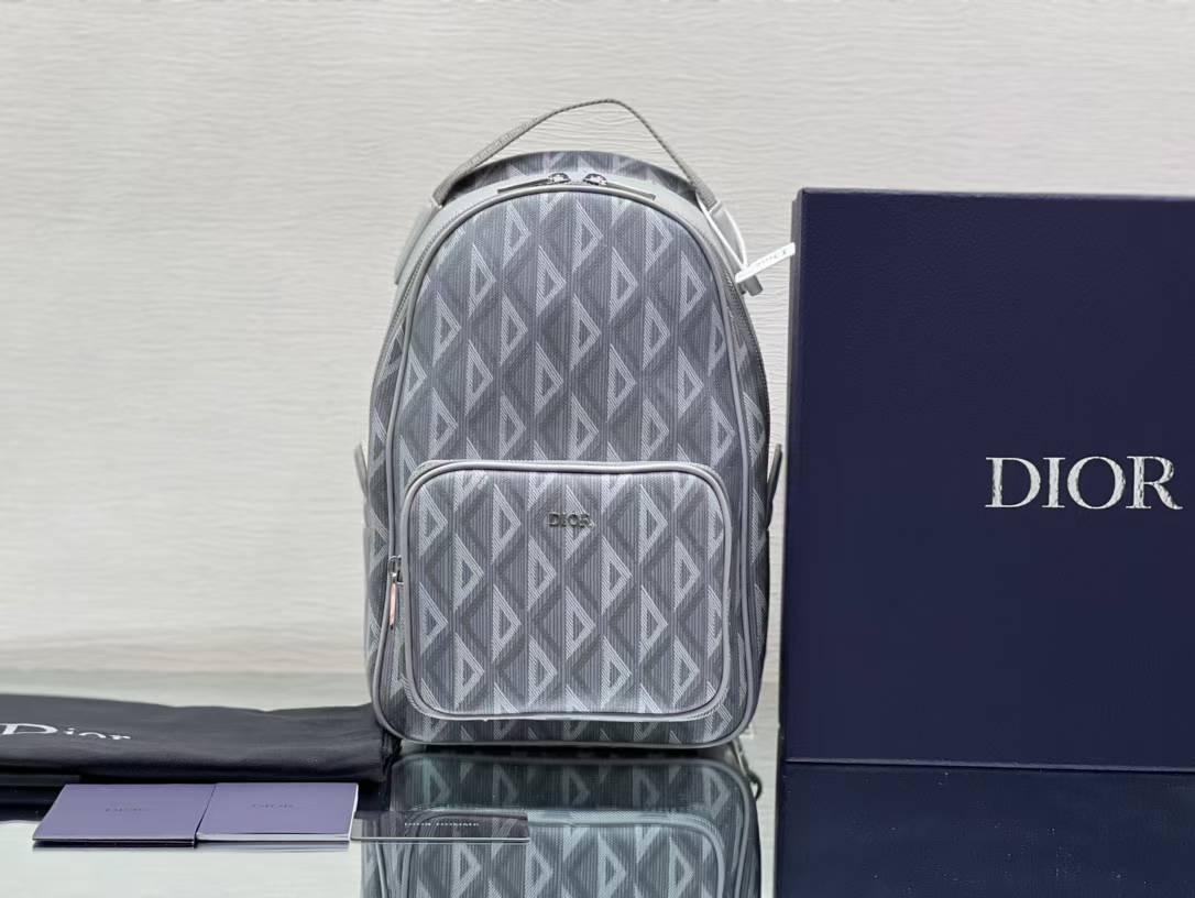 Christian Dior Coated Canvas CD Diamond Mini Rider Backpack in gray
