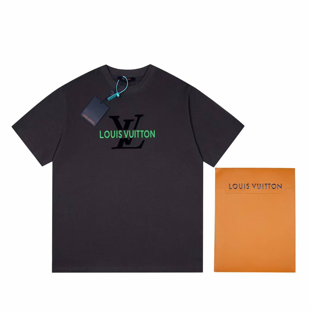 LV Gradient Cotton T-Shirt in black with a green gradient logo