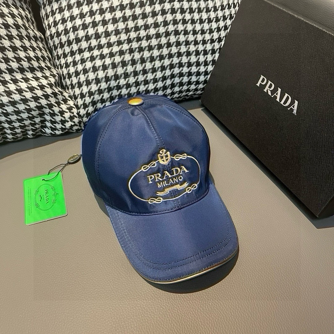 Prada Navy Blue Embroidered Baseball Cap