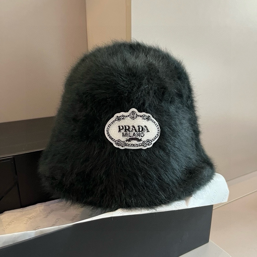 Prada black shearling bucket hat