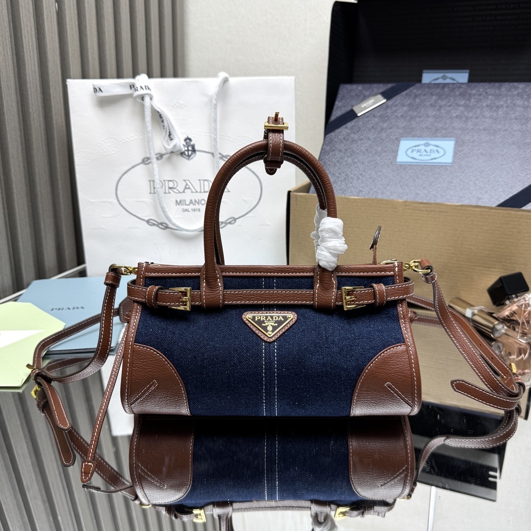 Prada Bonnie denim and leather handbag