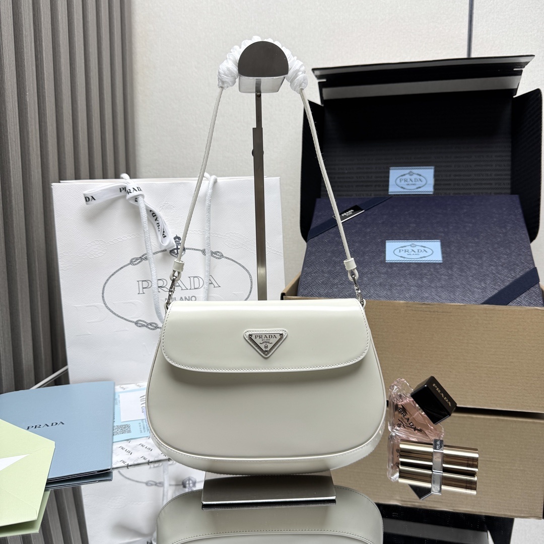 Prada Cleo brushed leather shoulder bag with flap