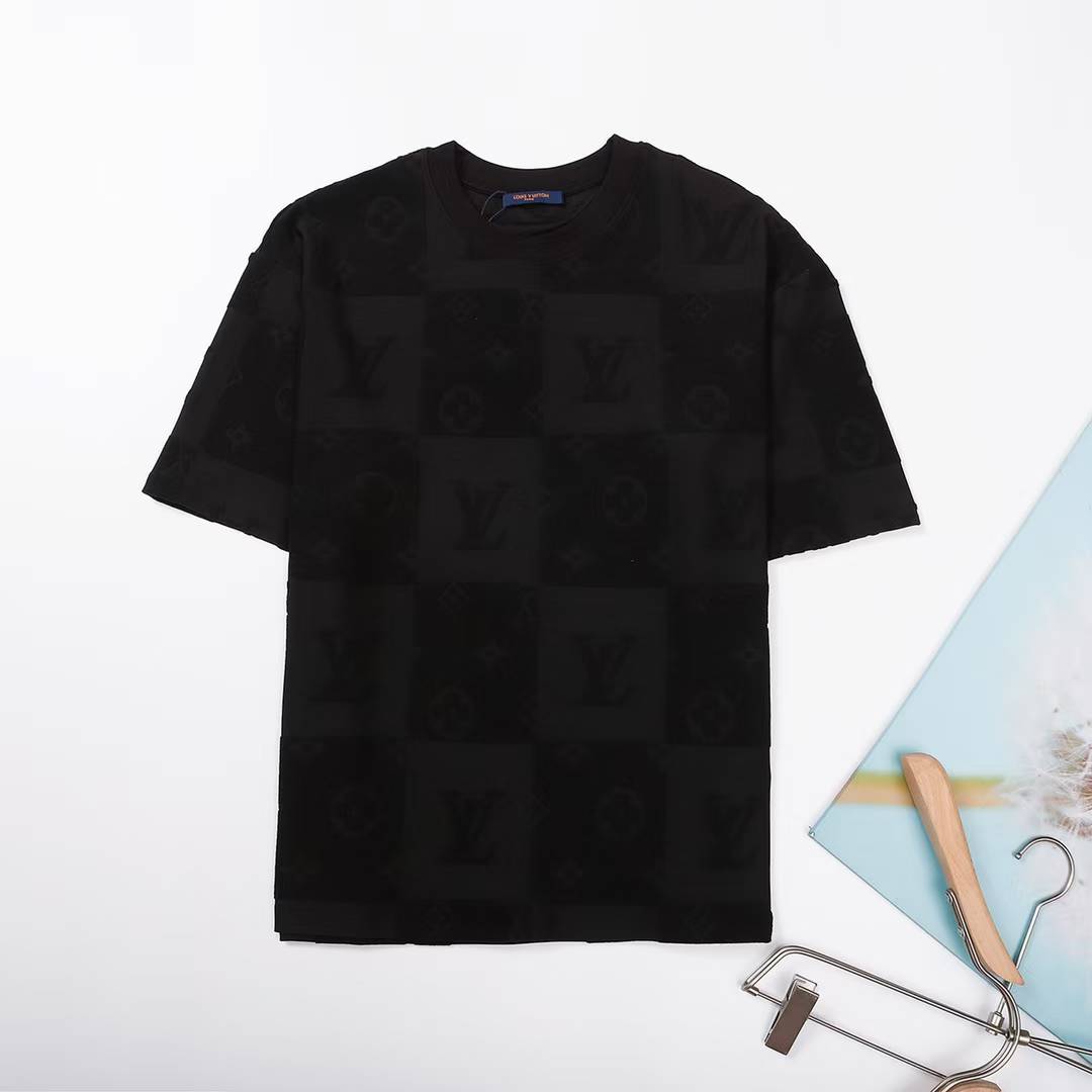 LV Damier French Terry Cotton T-Shirt in black
