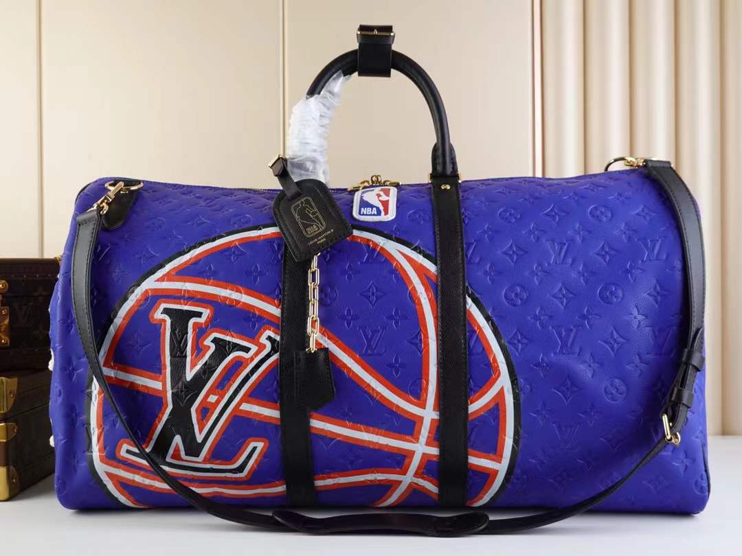 LV x NBA Keepall 55 Bandoulière travel bag in blue Taurillon leather
