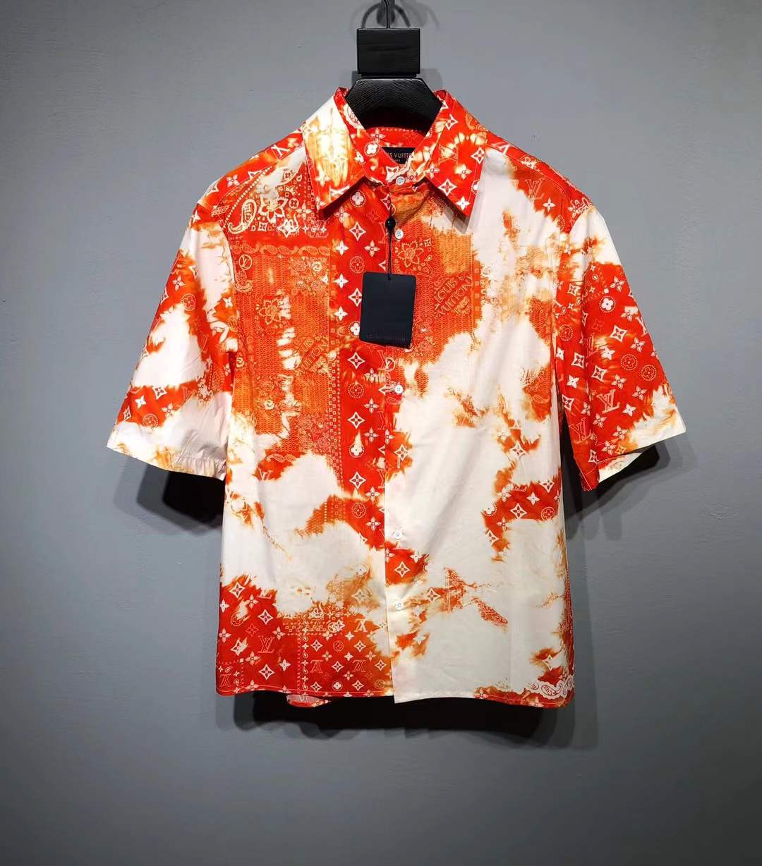LV Monogram Bandana Short-Sleeved Shirt in an orange and white