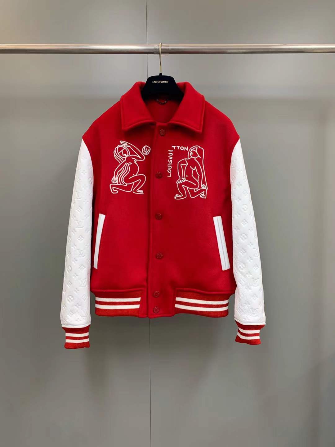 LV Varsity Jacket in red wool
