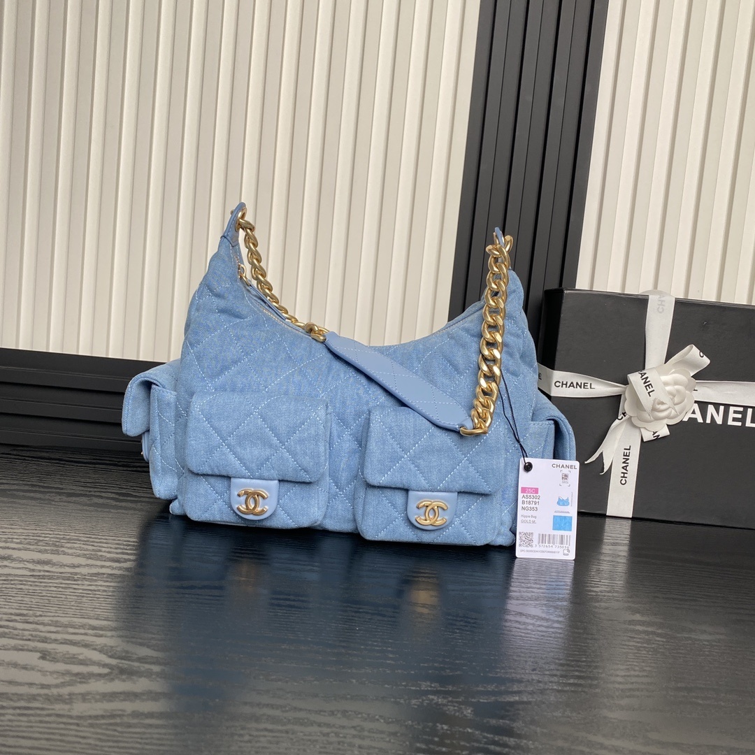 Chanel 2025 large hobo bag in blue denim
