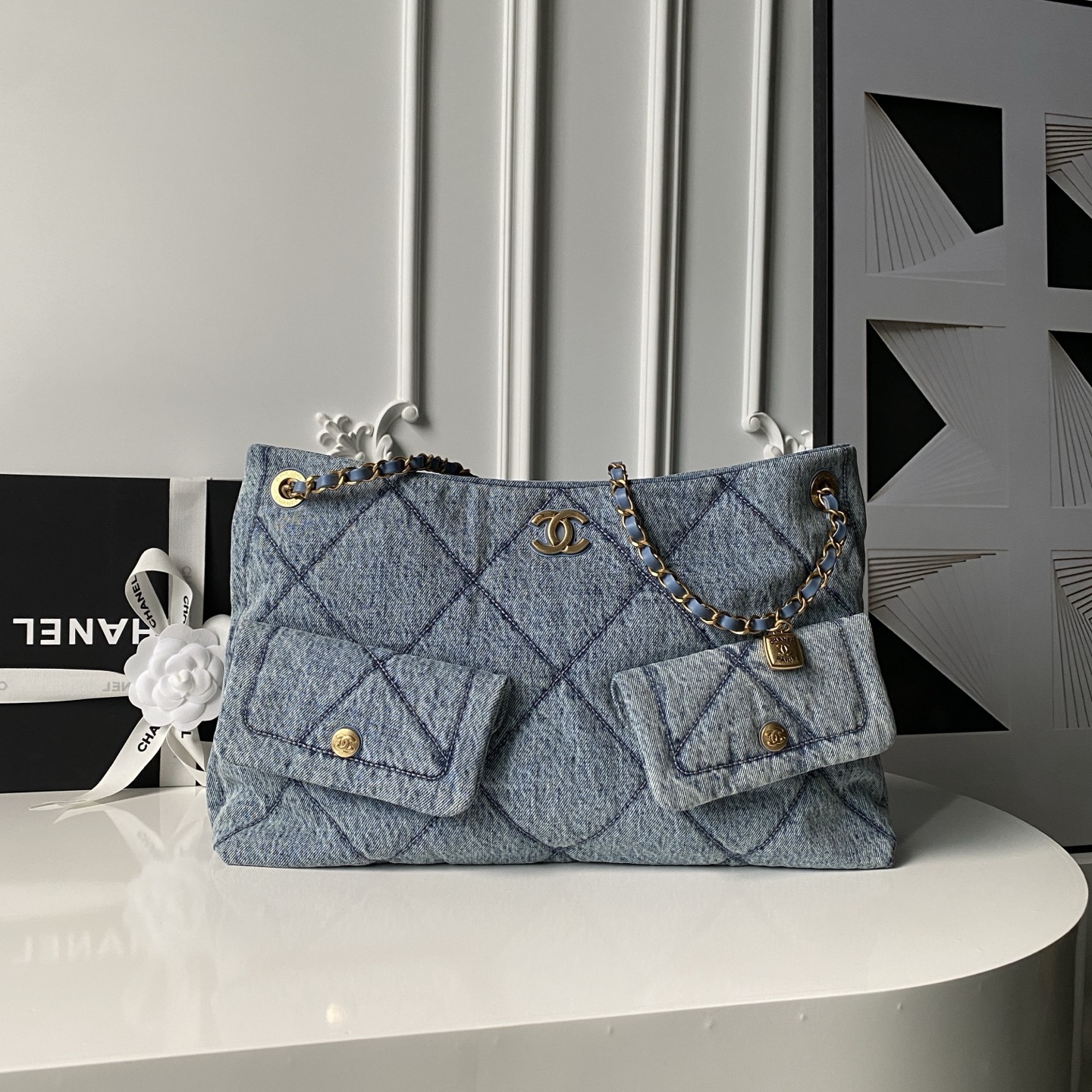 Chanel denim maxi or large hobo bag