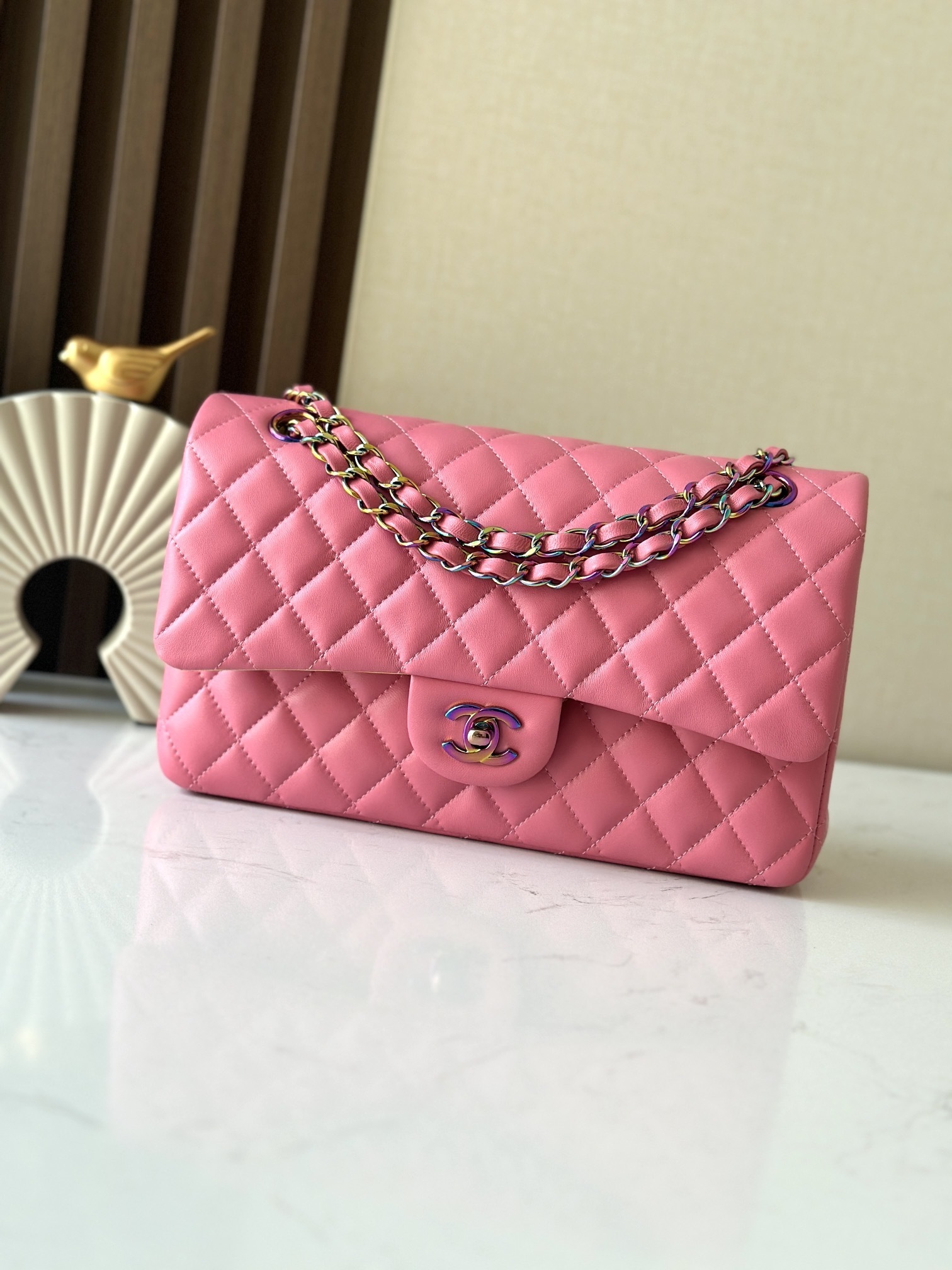 Chanel Classic Double Flap bag in pink lambskin leather