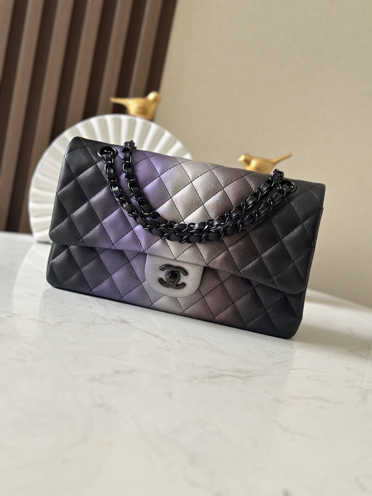 Chanel Calfskin Quilted Ombre Medium Double Flap bag in Black
