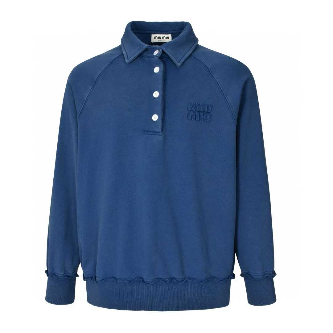 Miu Miu logo-patch polo sweatshirt in blue cotton