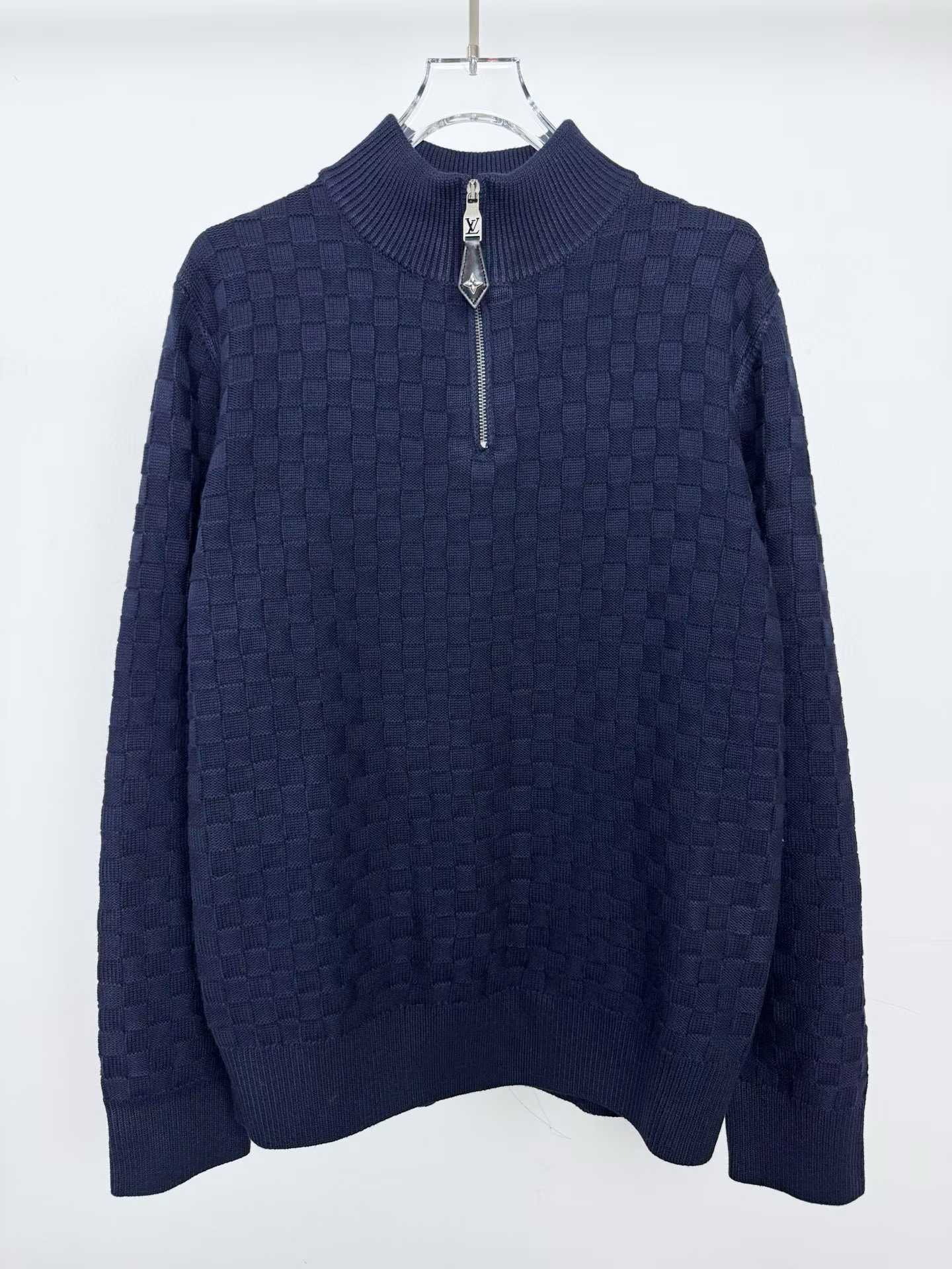 LV Cashmere-Wool Blend Half-Zip Pullover in navy blue