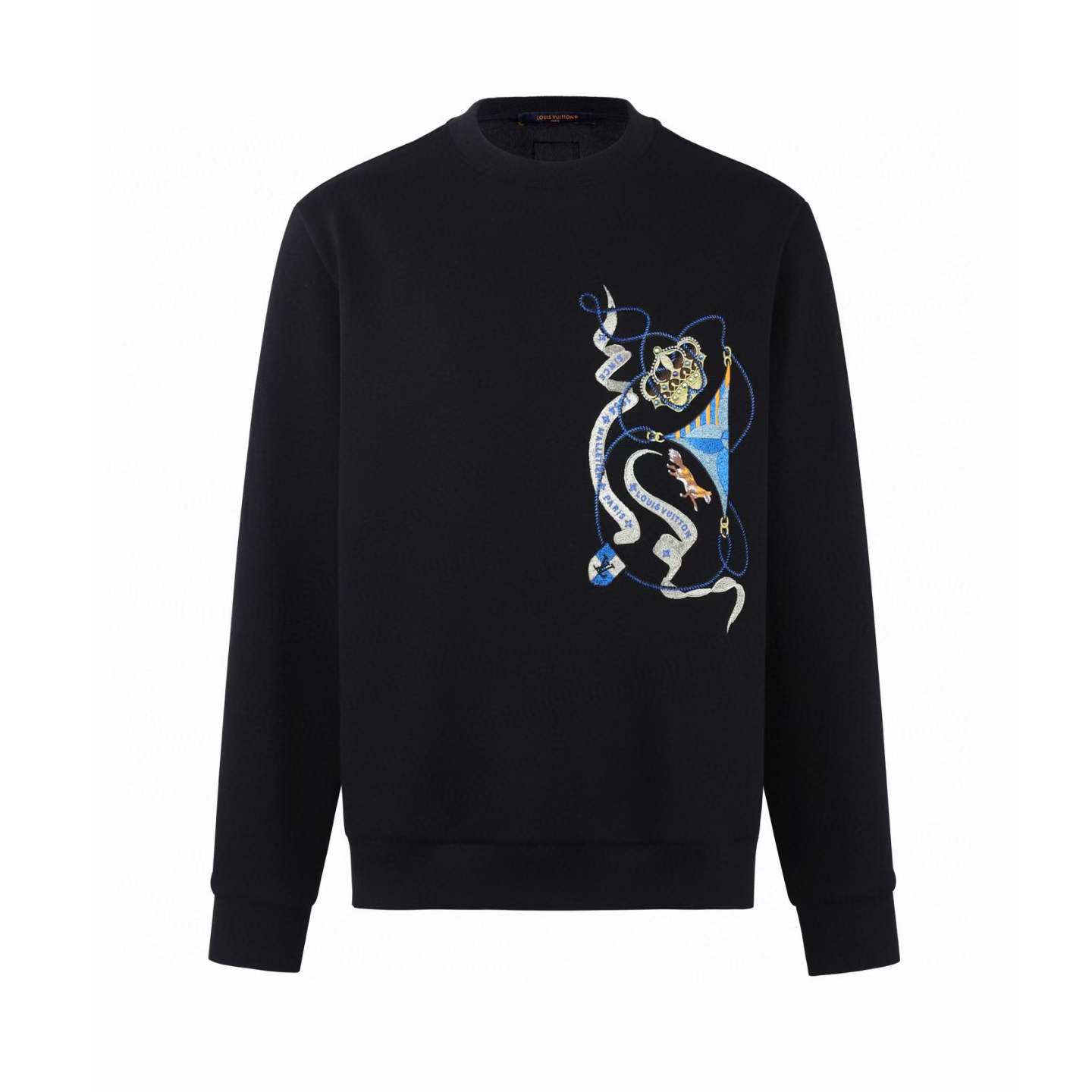 LV Embroidered Long-Sleeved Sweatshirt in black cotton