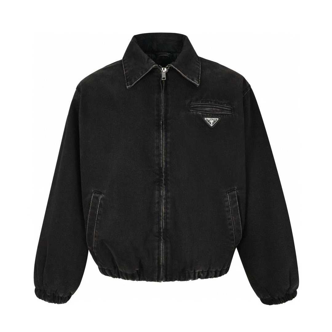 Prada Brand-plaque Padded Denim Blouson Jacket in brown cotton