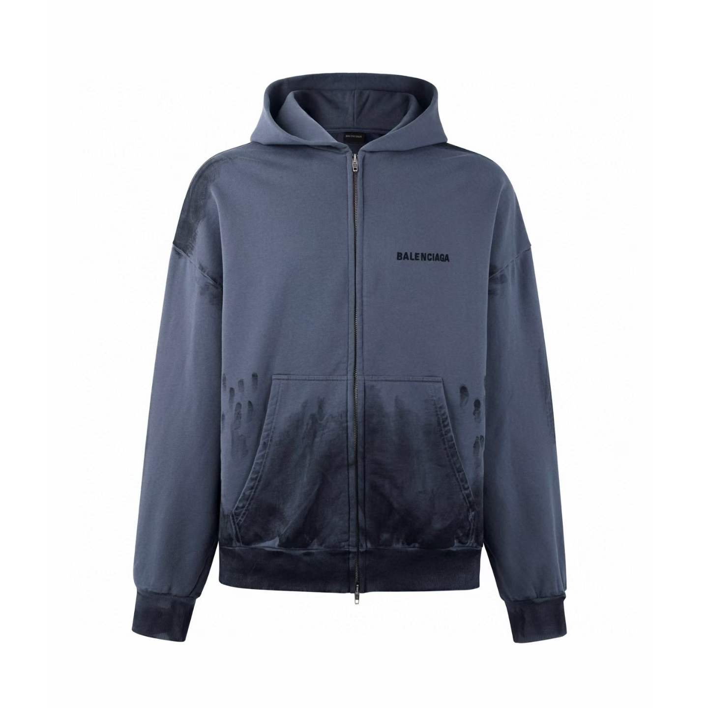 Balenciaga organic cotton dry fleece zip-up hoodie in blue with a délavé effect