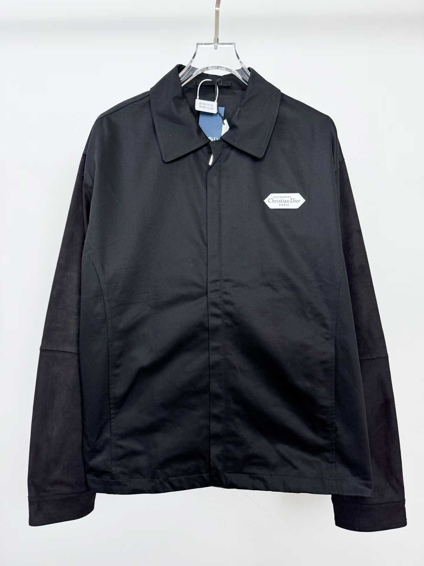 Dior Paris Zipped Blouson Jacket in black cotton-blend satin with contrasting tonal lambskin sleeves