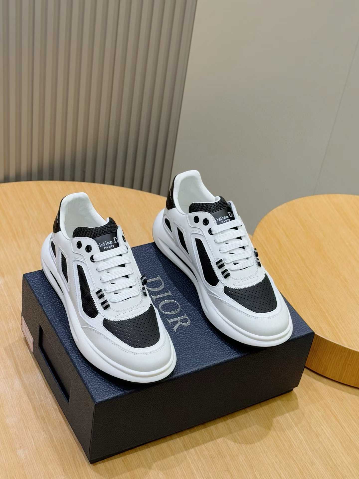 Dior B27 low-top sneaker in white and black calfskin