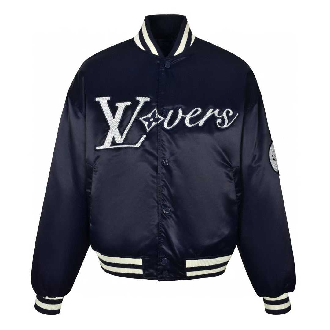LV Lovers baseball blouson in navy blue nylon satin
