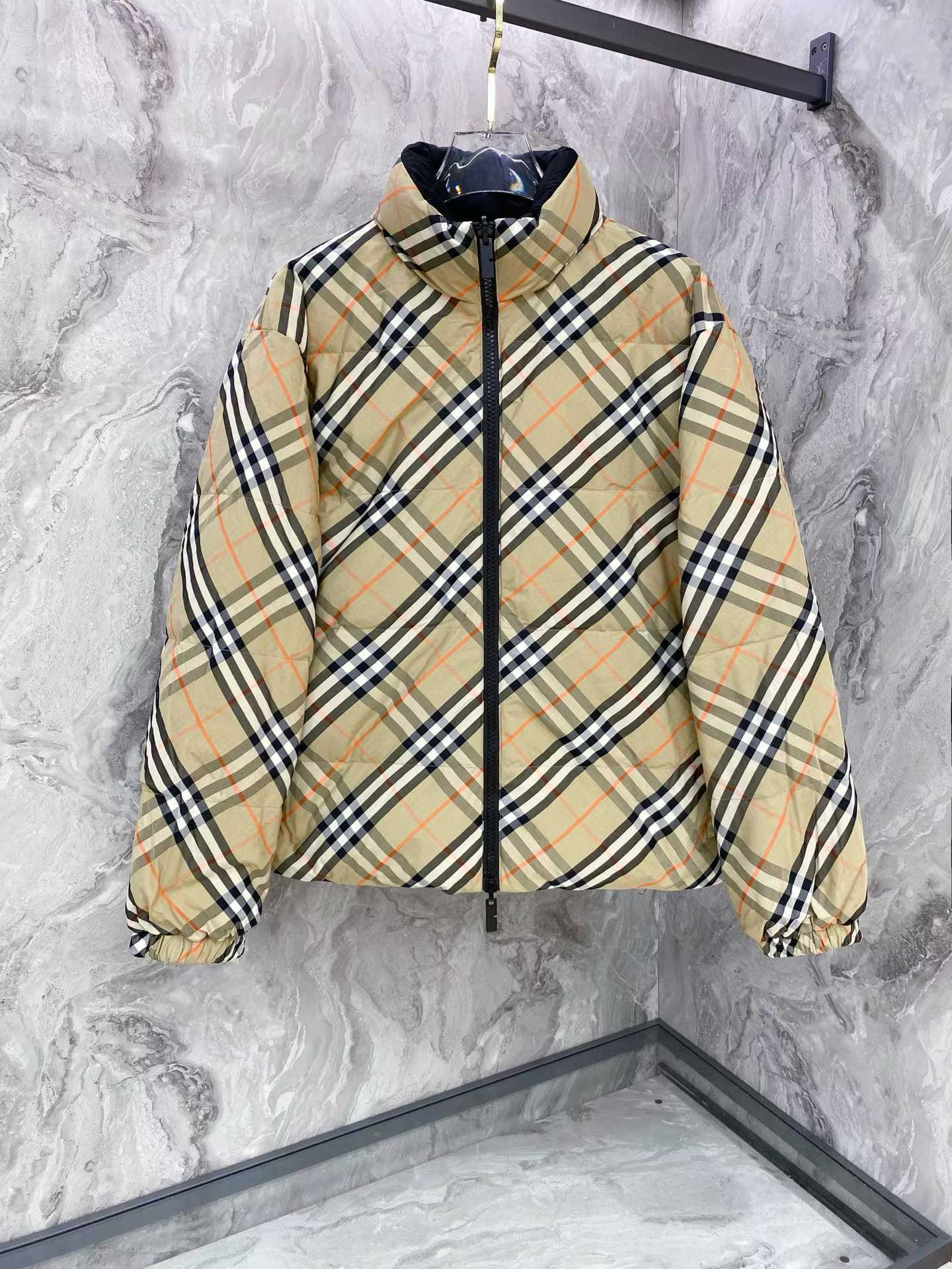 Burberry Reversible Check Snowdon Puffer Jacket in sand beige