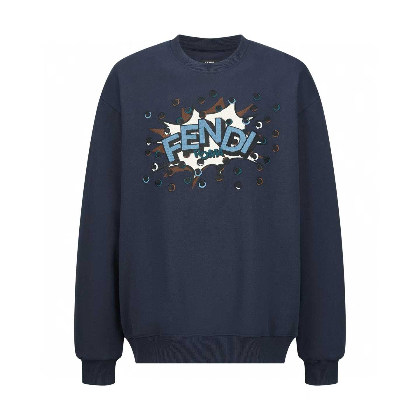 Fendi Navy Blue Embroidered Logo Sweatshirt made from cotton