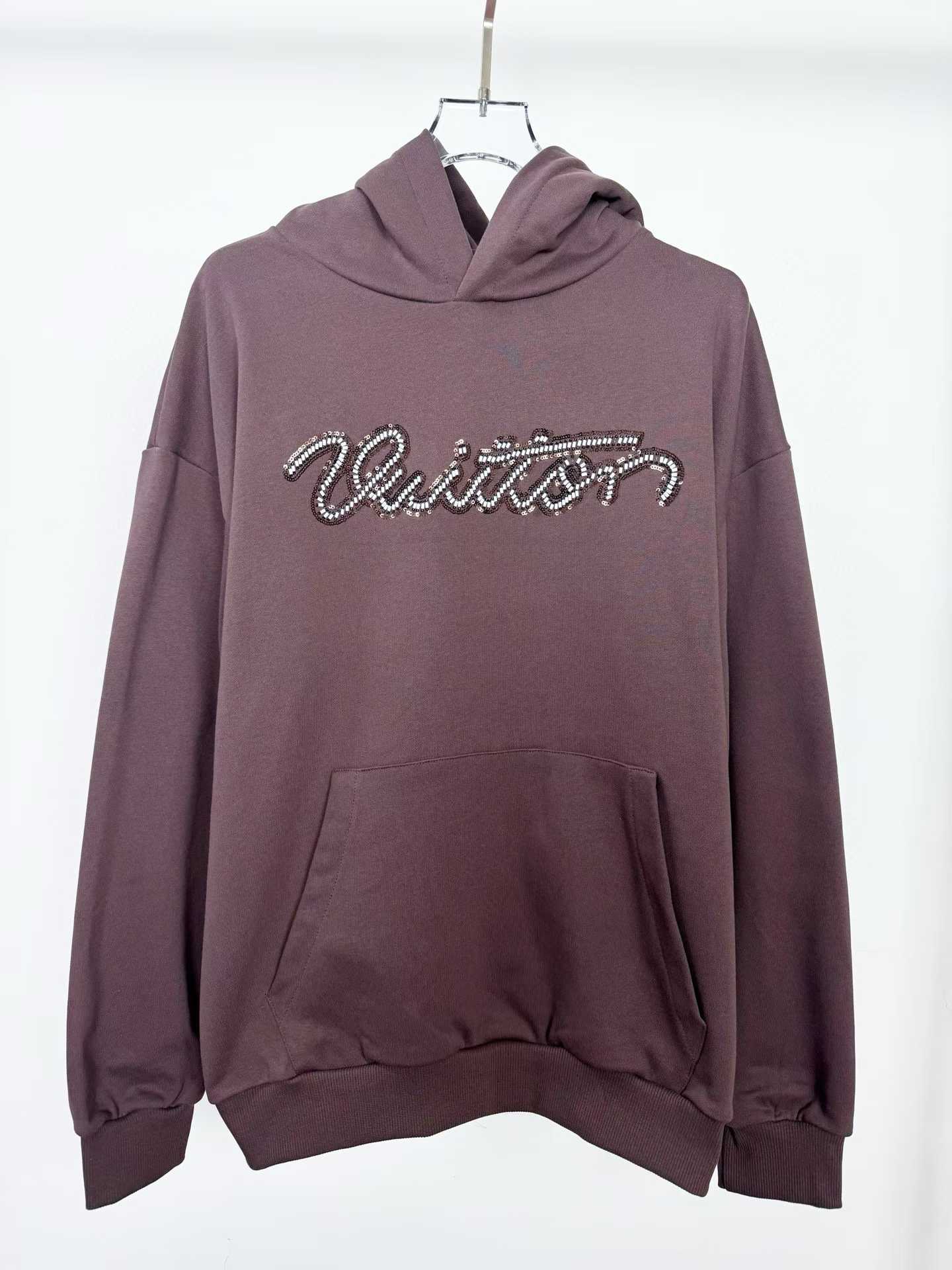 LV Embellished Signature Hoodie in a dark gray hue with beaded embroidery