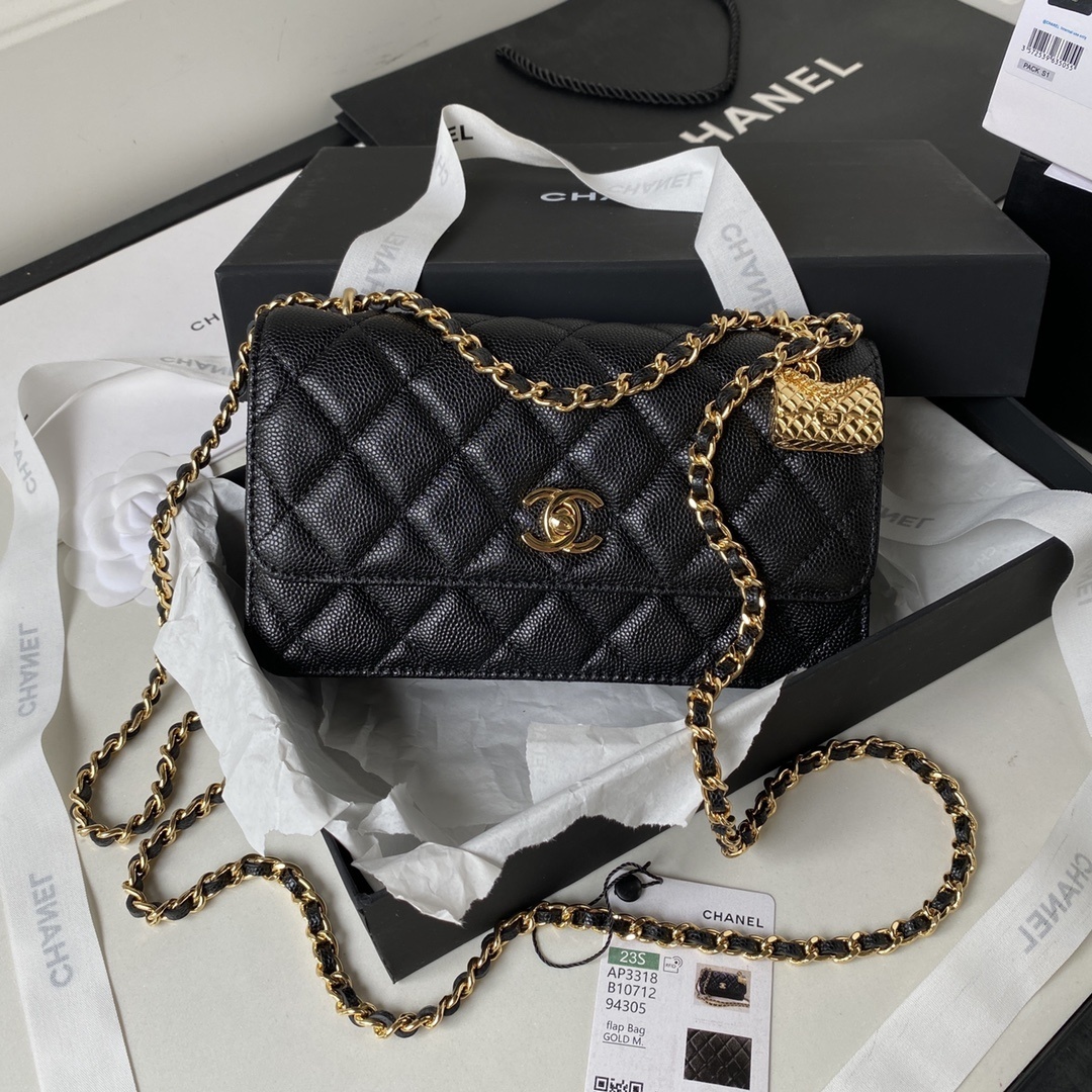 Chanel Coco First Flap Bag in quilted black caviar leather