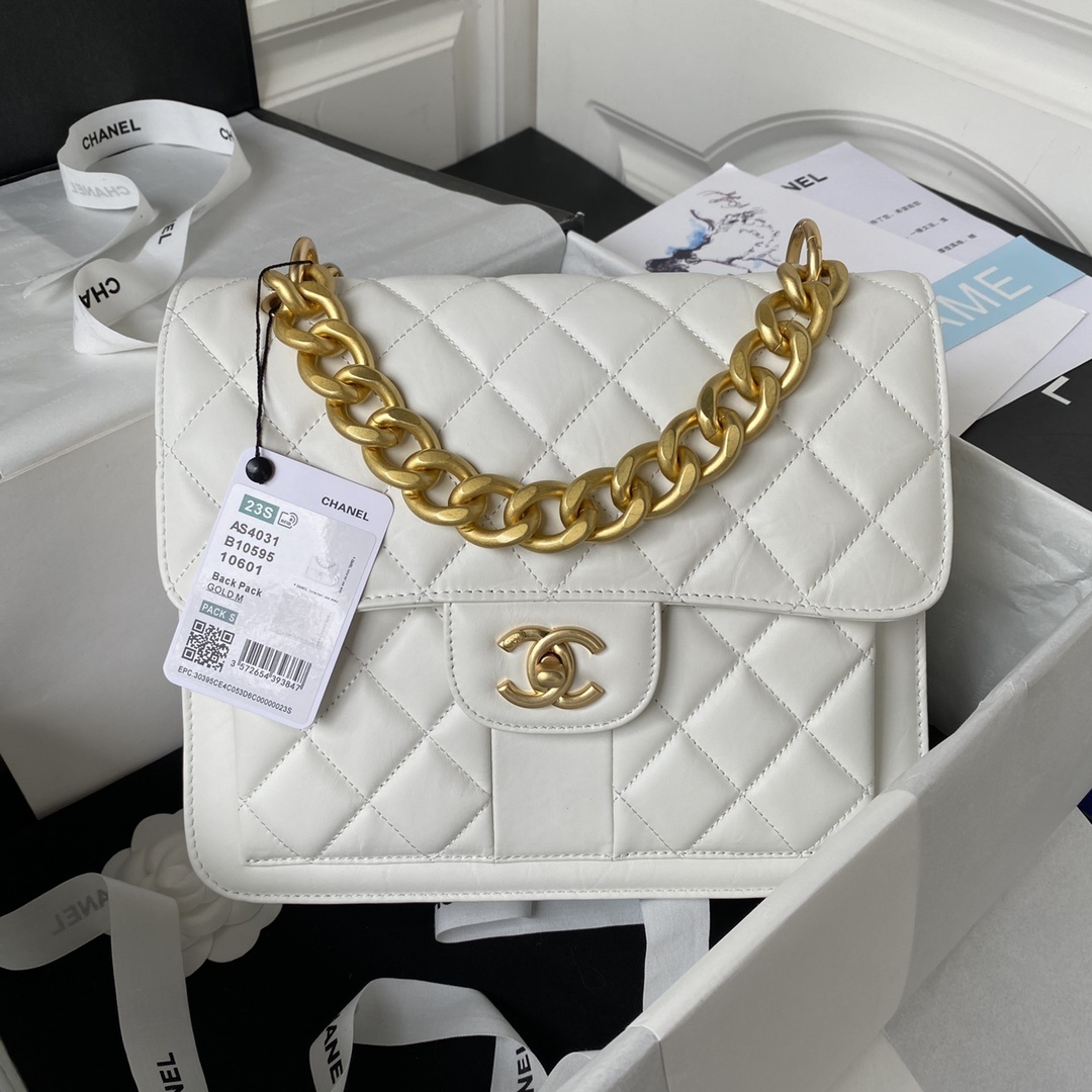 Chanel small Double Flap shoulder bag in white caviar leather with gold-tone metal hardware