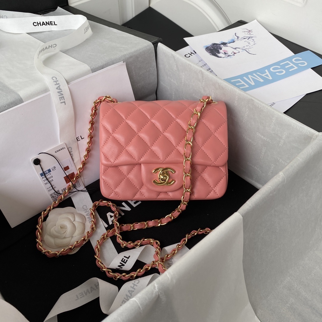 Chanel Mini Flap Bag in coral pink calf leather