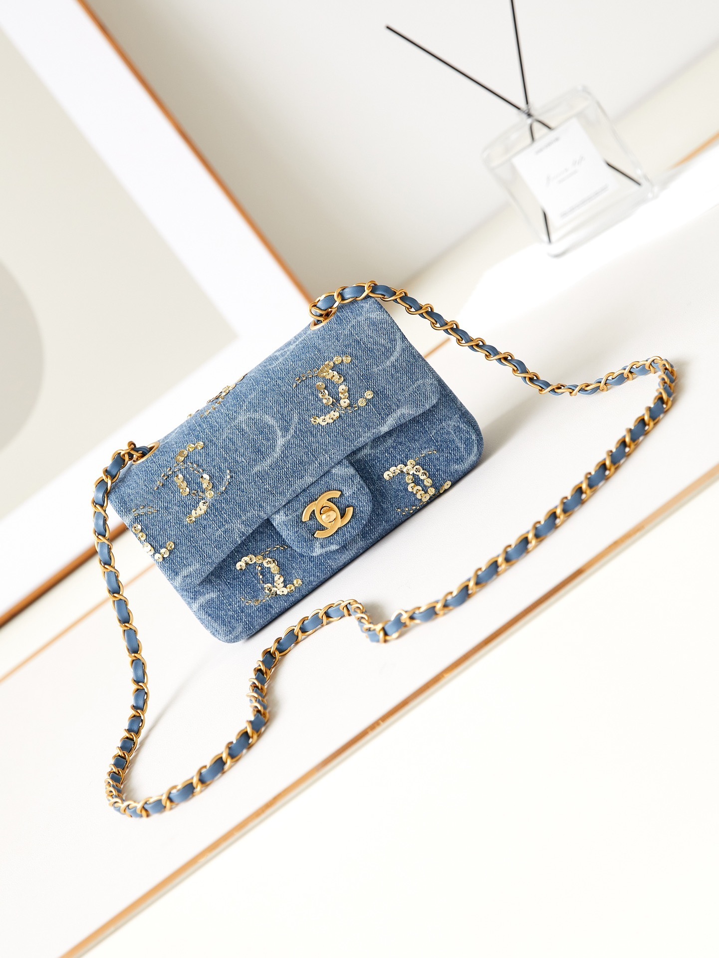 Chanel Blue Denim Sequin CC Flap Bag from the 23B collection
