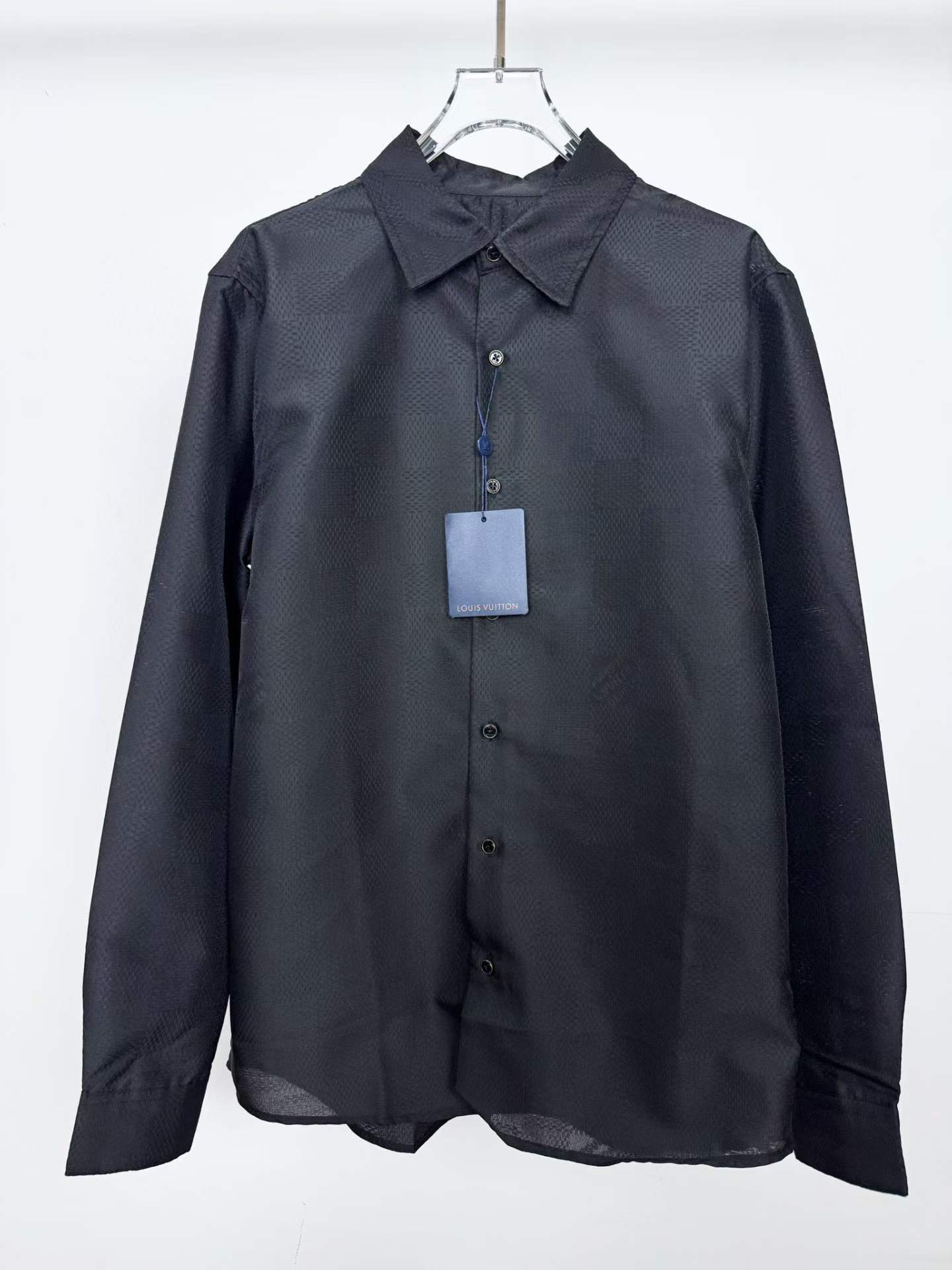 LV men's shirt in black with a subtle monogram pattern