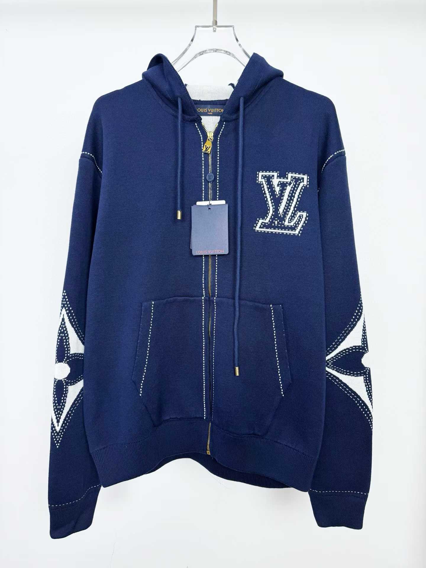 LV zip-through hoodie in dark navy blue with white